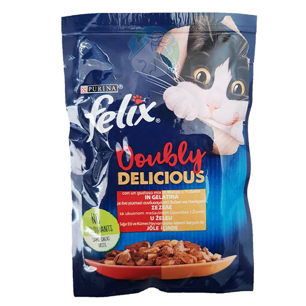 پوچ گربه بالغ طعم گوشت و مرغ Felix